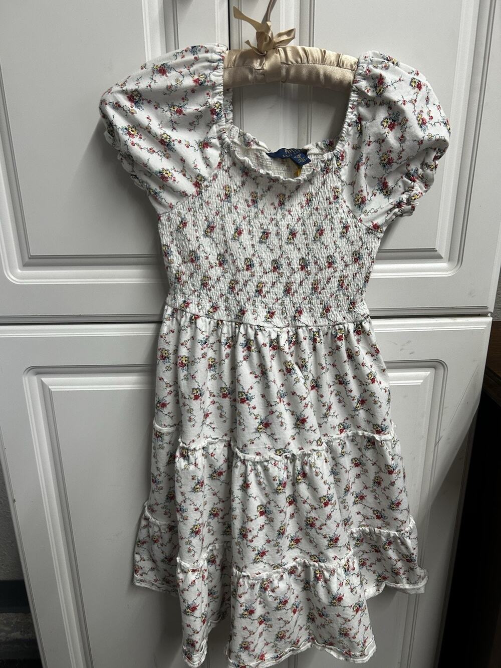 Polo Ralph Lauren Girls XL (16) White Floral Smocked Puff Sleeve Dress